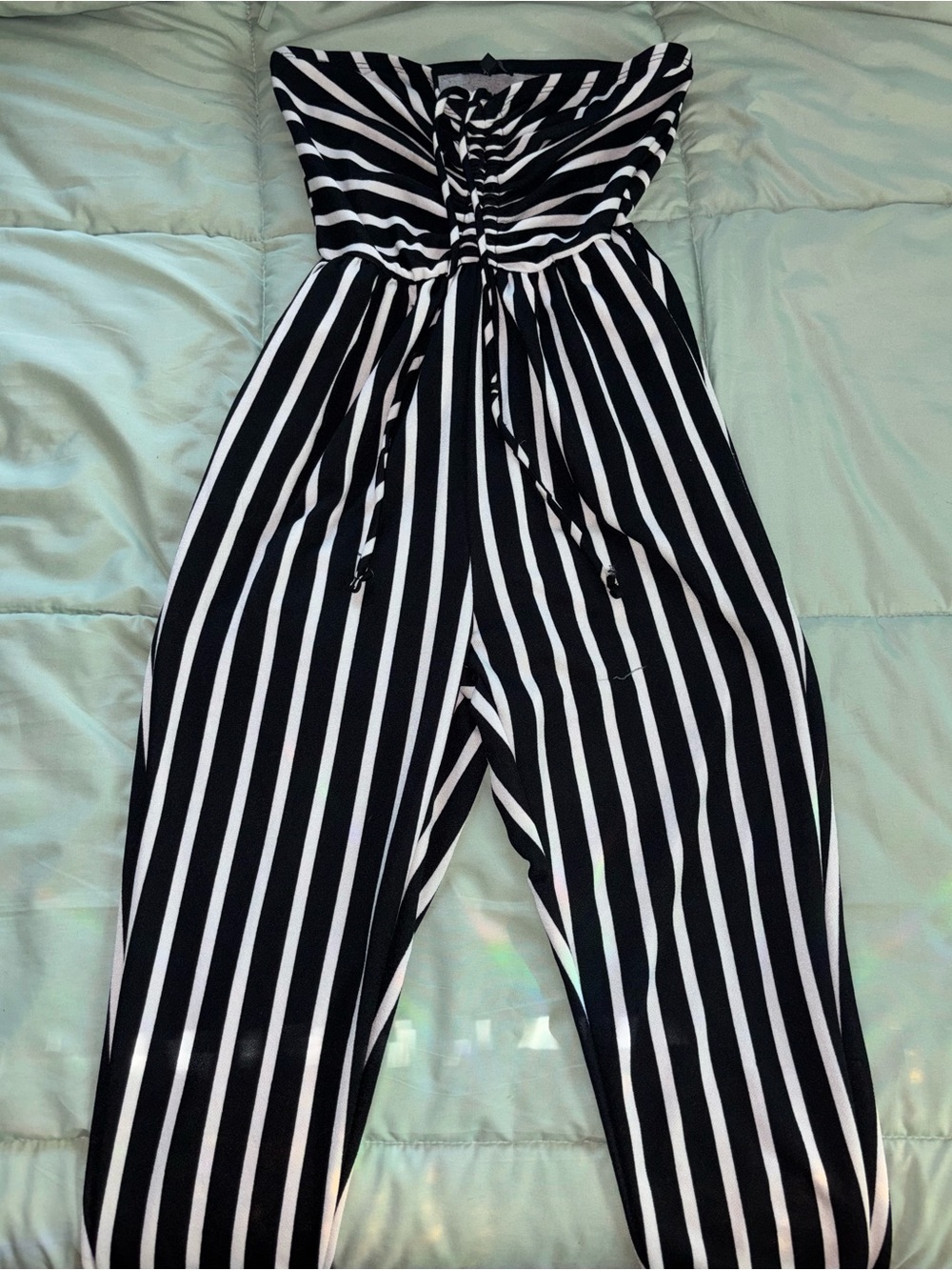Black & White Stripes Strapless Jumpsuit